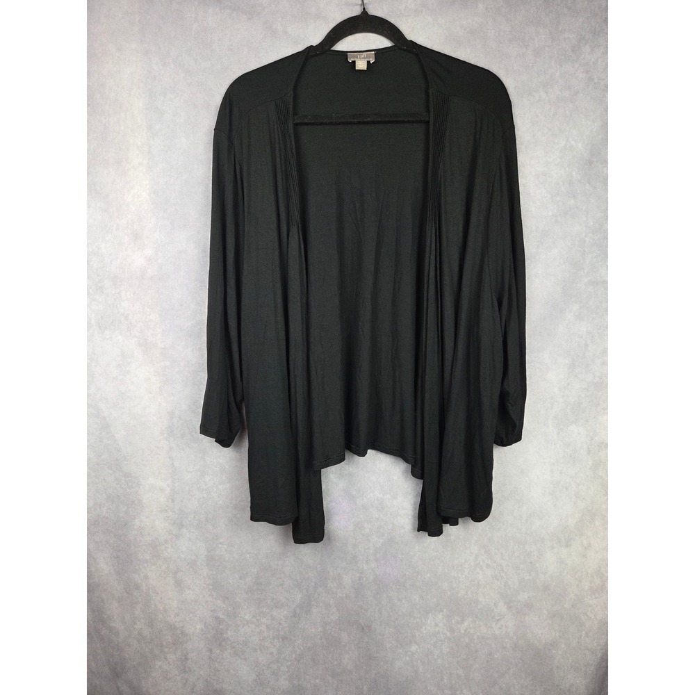 J. Jill Wearever Black Open‎ Front Cardigan Pleated Stretch Jersey 3X Womens